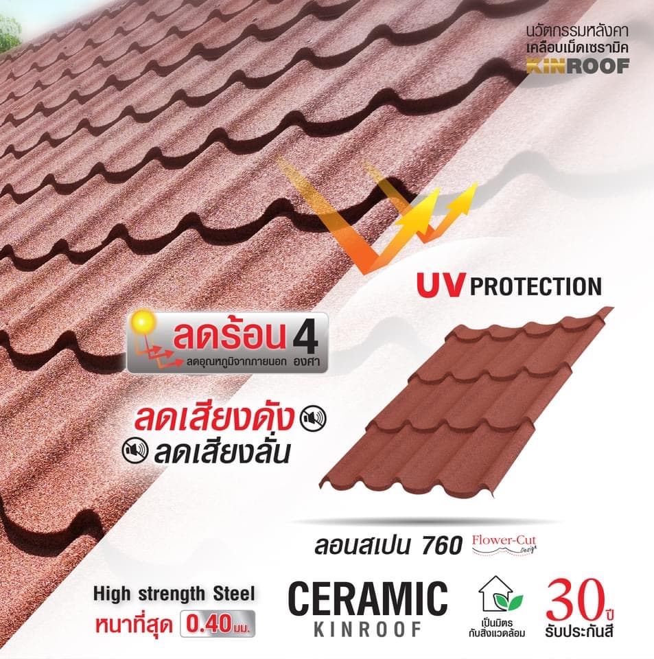 หลังคาเหล็กเคลือบเซรามิก ลอนสเปน 760 สี Super Black สีพิเศษ KINROOF thumbnail 3